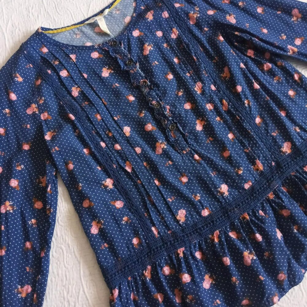 Matilda Jane Long Sleeved Blouse Navy Blue Polka Dots Flowers - Picture 3 of 8